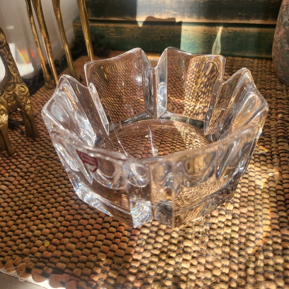 Vtg 70s Orrefors Sweden Crystal Corona 6 Panel Footed Dish~Lars Halsten - Picture 2 of 5